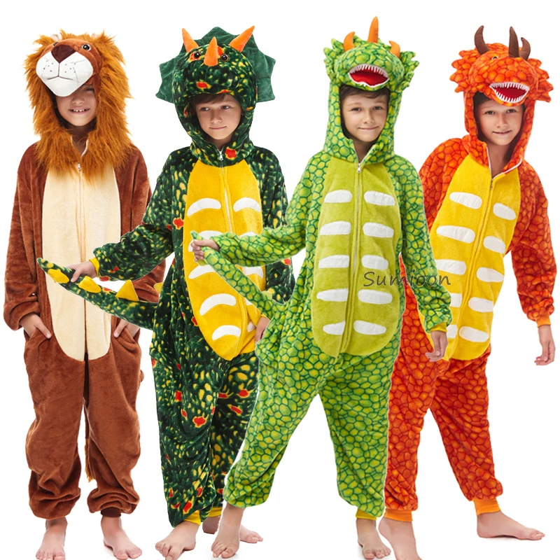 Kigurumi Onesie Kids Sleepwear Animal Unicorn Pajamas Cartoon Lion Girls Boys Party Clothing Cosplay Jumpsuit Child Costumes