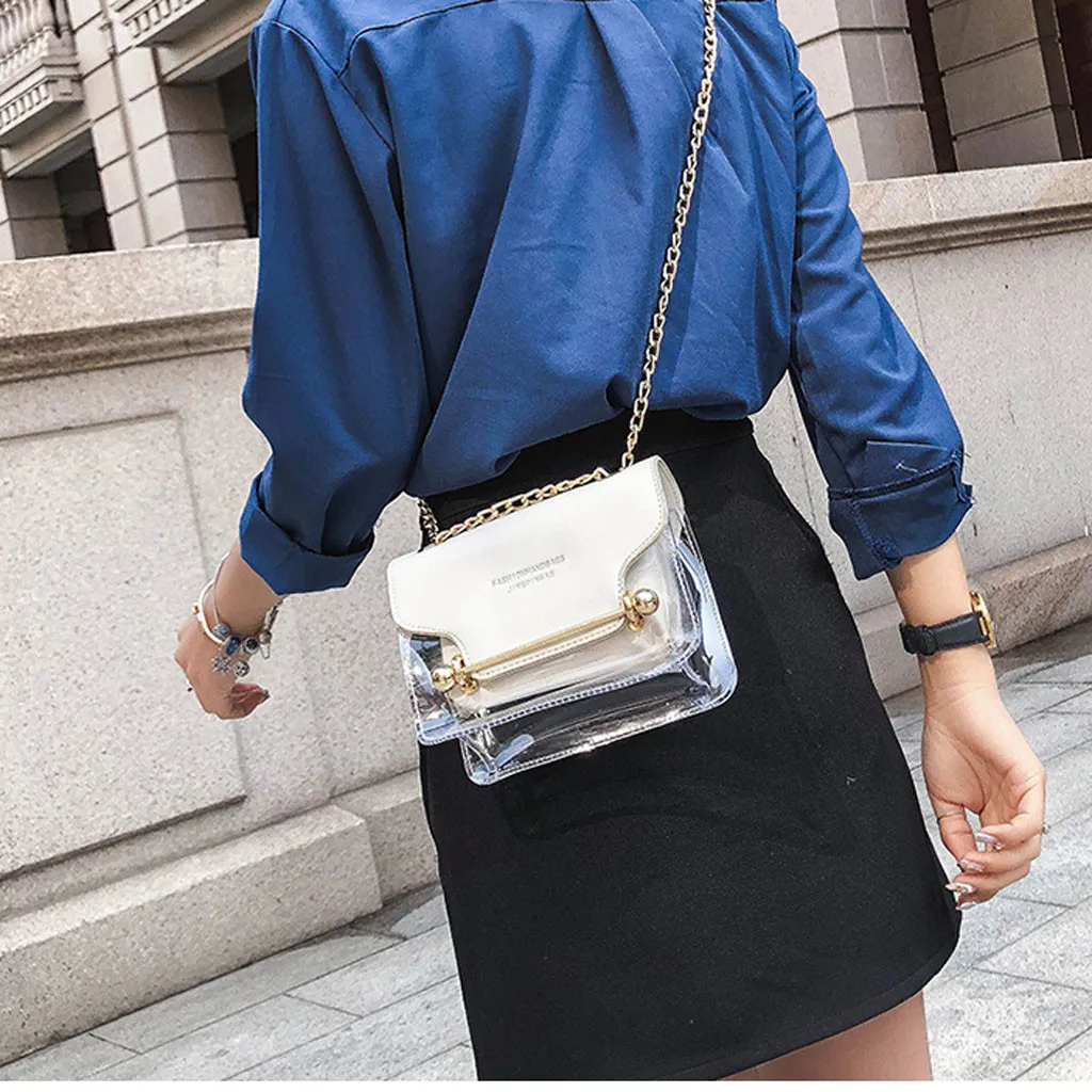 Luxury Clutch Strap Small Female Bags Lady Transparent Square PVC Bag Shoulder Bag Messenger Bag+ Hand Wallet Shopping Handbag