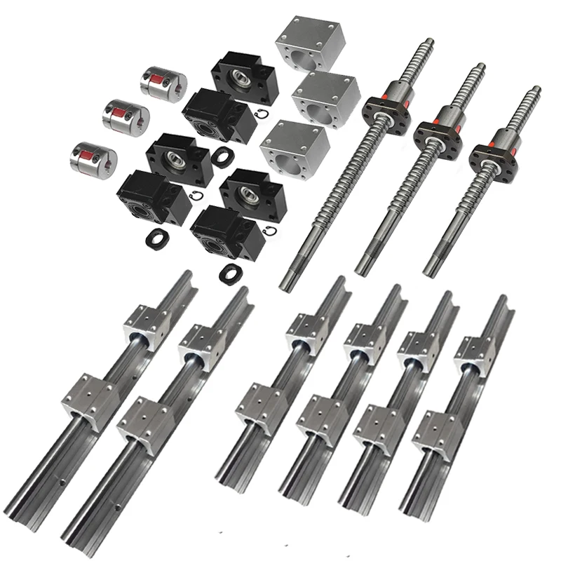 

SBR guide rails+ ball screw rod set+SBR16UU sliders+3pcs SFU1605 screw rod+3 sets BKBF12+3pcs DSG16H nut housing+3pc couplings