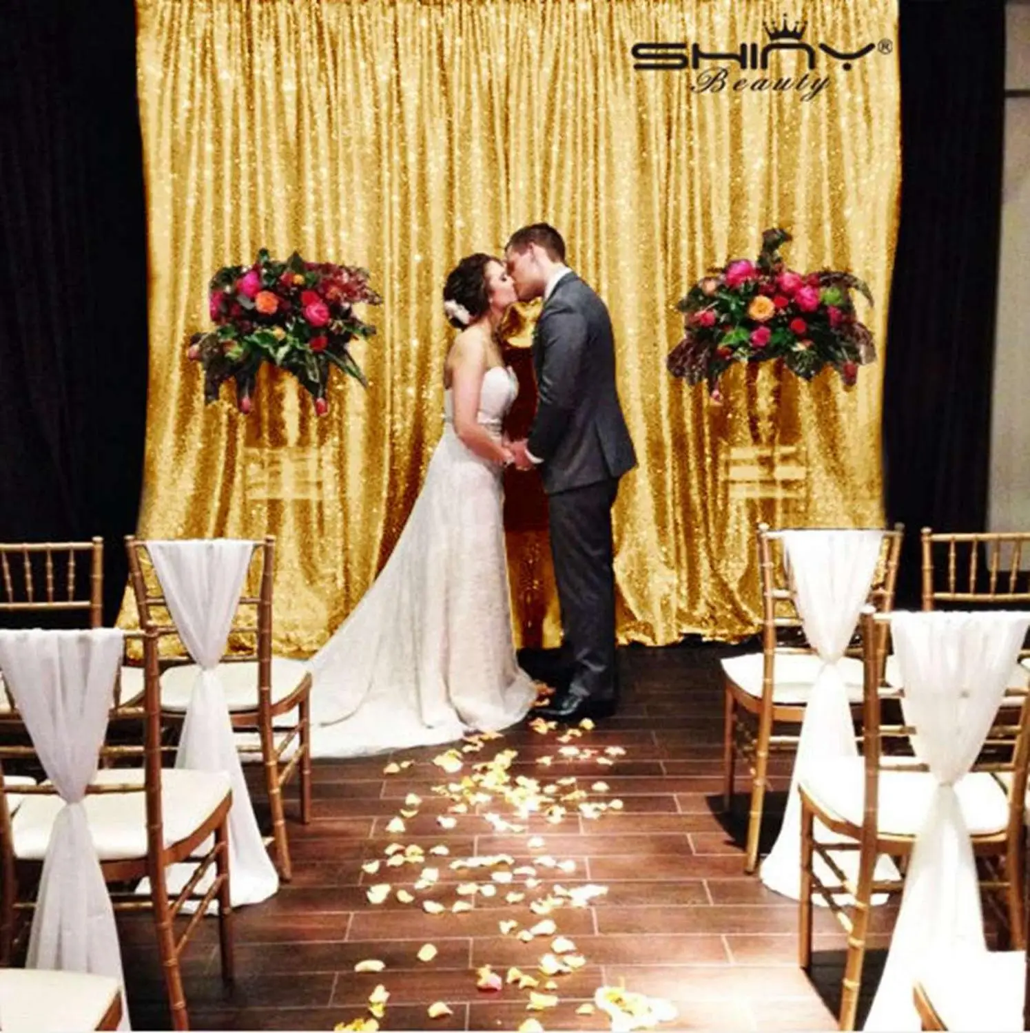 

Shinybauty Dark Gold Photobooth Background Sequin Backdrop Fabric Glitter Royal Party Decoration-M190812