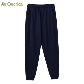 

New 100% Cotton Black Sleep Pants Men Minimalist Style Elastic Waist Ankle-tied Sleeping Bottoms Pure Cotton Home Pajama Pants
