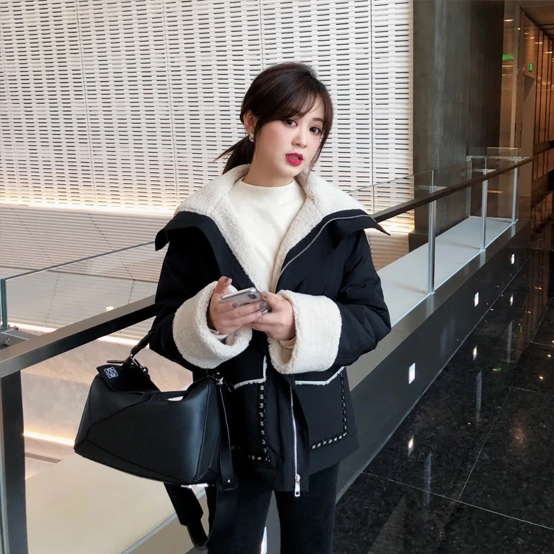 

Online Celebrity 2019 New Style Autumn And Winter Korean-style Loose-Fit Versatile Western Style Casual Lambs Wool Thick Woolen