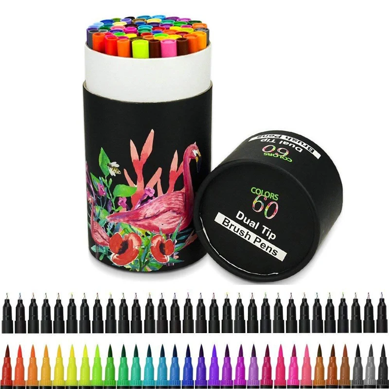 

24/60 Pack Colorful Art Marker Dual Tips Coloring Pens Fiber Pens Set Fine Line Pen Water Color Brush Drawing Doodling Art
