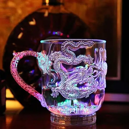 

1Pc Fashion LED Light Whisky Creative Cup Mug Colorful Change Water Activated Light Up Dragon Beer Home Office Cup