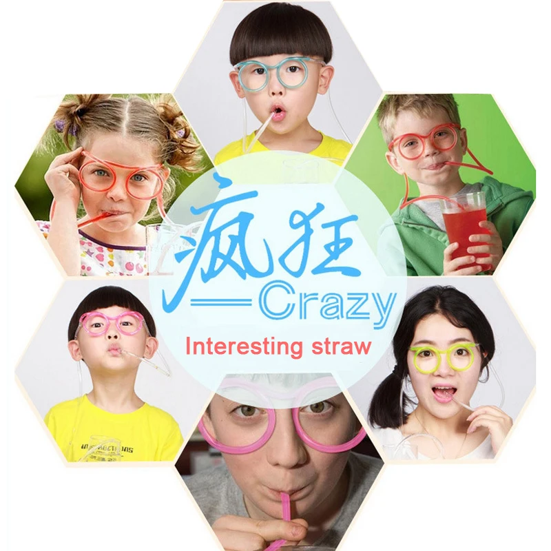 Fun Soft Plastic Straw Funny Glasses Flexible Drinking Toys Party Joke Tube Tools Kids Baby Birthday Party Funny Gadgets 1PC