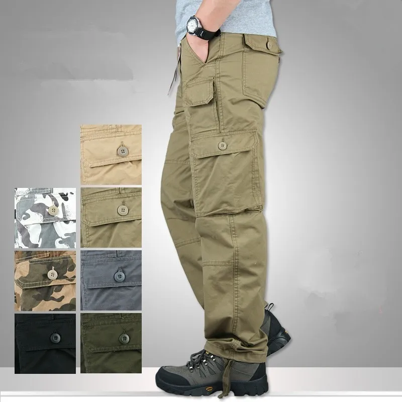 Outdoor Climbing Fishing Camp Multi-pocket Military Cargo Pants Spring Autumn Men Sports Cotton Tactical Army Trousers Overalls
