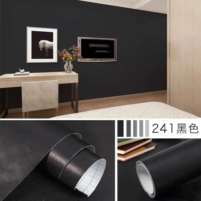 Contact Paper Matt Black Renovation Waterproof DIY Wallpapers Living Room Self-Adhesive Film Home Decorative Sticky Wall Sticker wokhome solid matt vinyl self adhesive wallpaper waterproof wall sticker diy living room kitchen contact paper home decor