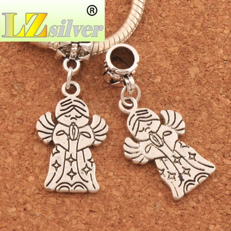 Prayer Angel With Wings Big Hole Beads 35.4x15mm 100PCS Zinc Alloy Dangle Fit European Charm Bracelets Jewelry DIY B221