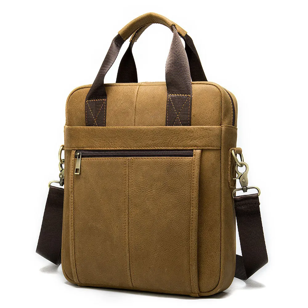 

100% Genuine Leather Men's Bag Business Vertical Portable Briefcase 9.7-inch iPad Retro Shoulder Bag