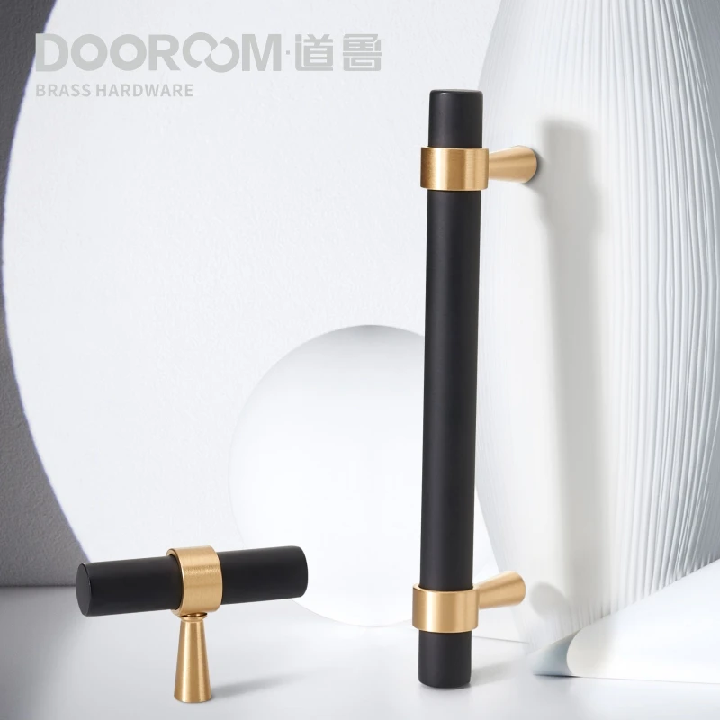Ручка для мебели Dooroom латунная Т образная подсветка роскошный модный шкаф черного и золотого цвета комод