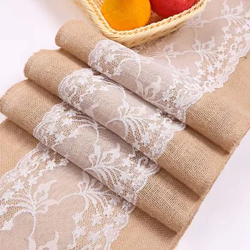 

Vintage Natural Burlap Jute Linen Table Runner Christmas Wedding Party Chemin Table Runners for Dining Room Restaurant
