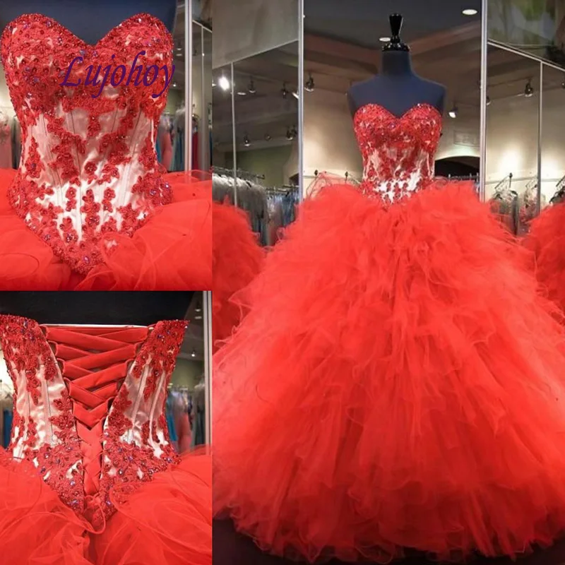

Red Luxury Quinceanera Dresses Ball Gown Plus Size 15 year old Sixteen Sweet 16 Dress Prom Dress debutante