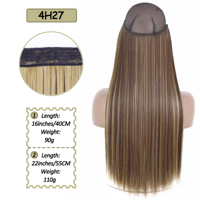 Synthetic No Clip Halo Hidden Hair Extension Ombre Artificial Natural Fake False Long Short Straight Hairpiece Blonde For Women 4H27