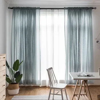 

Simple haze blue gauze curtain light breathable window window tulle screen partition French window bedroom living room curtain