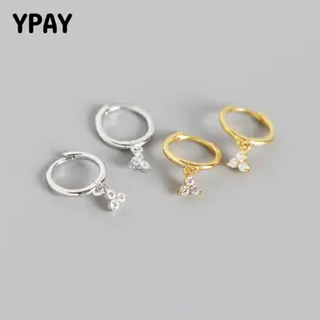 

YPAY 100% Pure 925 Sterling Silver Hoop Earrings for Women INS Three Shiny Zircon Earring Fine Jewelry Christmas Gifts YME587