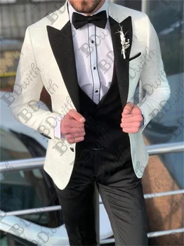 

Embroidered 3 PCS Men Suits Peak Lapel (Jacket+Vest+Pants) Prom Tuxedo Slim Fit Groom Wedding Suits For Men Custom Blazer