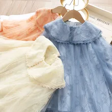 Модное платье в западном стиле из тюля с вышитыми цветами для маленьких девочек милое платье принцессы ярких цветов с оборками для девочек на весну-лето