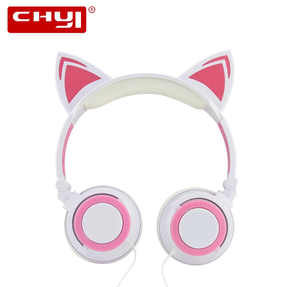 CHYI Foldable Flashing Glowing Led Light Gaming Headset MP3 MP4 Earphone Cute Cartoon Cat Ear Headphone For Kids Girl Gift