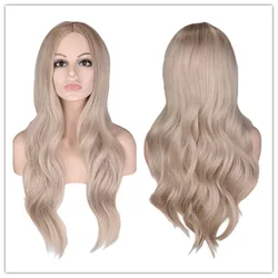 SuQ Women's Long Blonde Wig Hair Synthetic Natural Cosplay Party Long Wavy Brown with Blonde Heat Resistant Daily Fashion Wigs