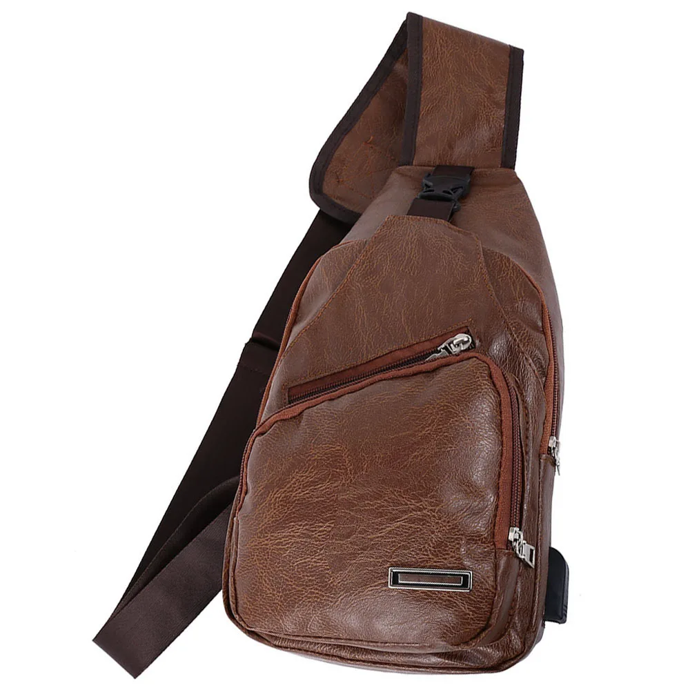 Light Brown Мужские сумки через плечо, Мужская нагрудная сумка с USB, дизайнерская сумка-мессенджер, кожаная сумка через плечо, диагональная посылка, новинка, рюкзак для путешествий - Цвет: Light Brown