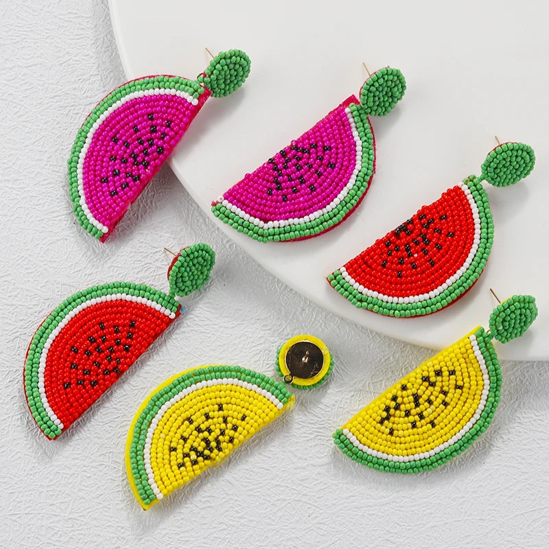 

AMORCOME Bohemia Handmade Beads Drop Earrings For Women Boho Watermelon Fashion Resin Fruit Beaded Earrings Jewelry Wholesale