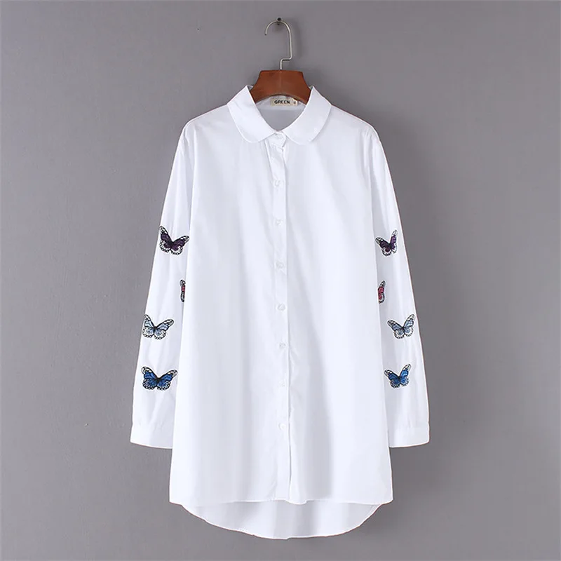 Блузка женская с длинным рукавом и вышивкой бабочкой|long sleeves women blouse|women blousesblouses plus