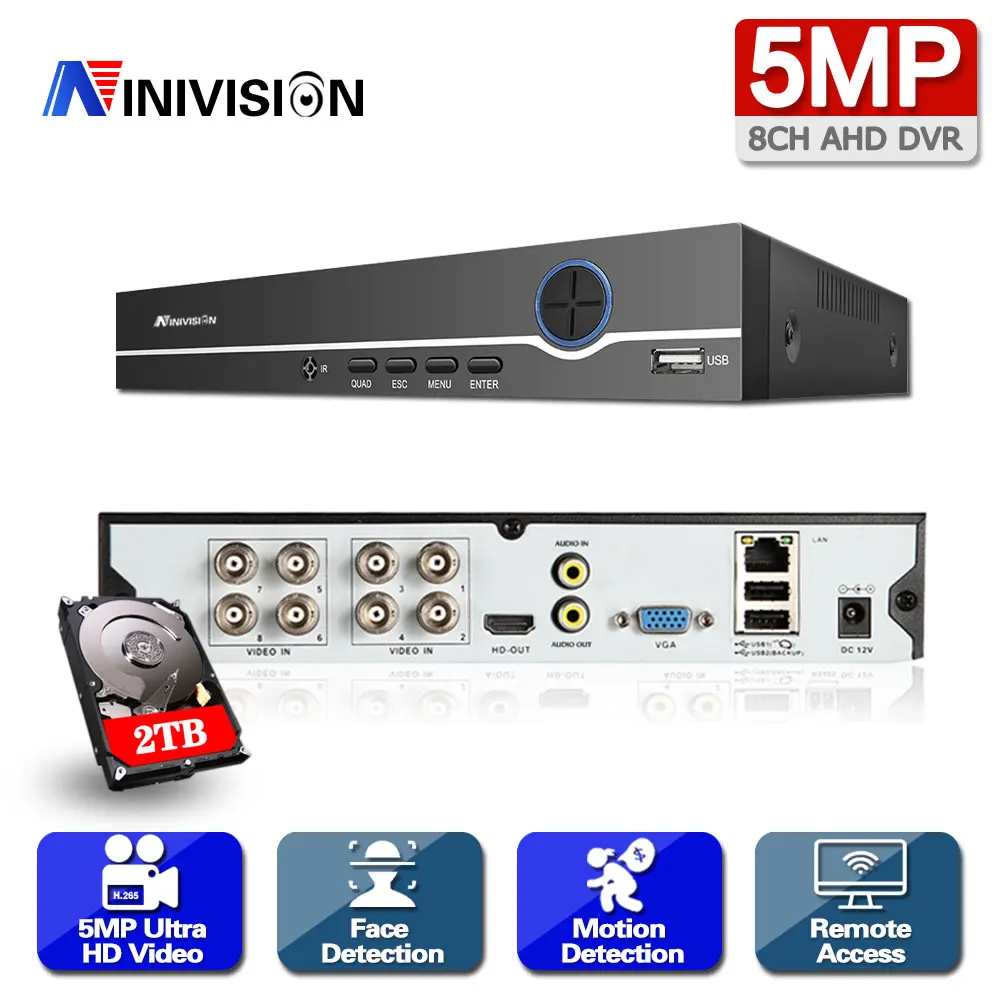 Цифровой видеорегистратор NINIVISION 8 каналов 5 Мп 6 в 1 AHD 2560*1920P Super HD DVR USB 3G Wi-Fi