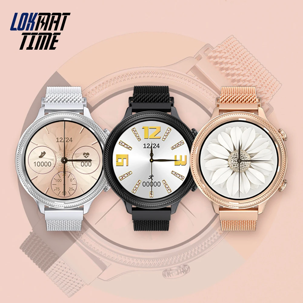 Lokmat Time Роскошные Смарт часы 2020 для женщин полный круглый дисплей Модные Bluetooth 5 0
