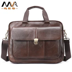 Men's briefcase with passport cover and Laptop bag 14  First layer cowhide large capacity shoulder bag  Business leather handbag