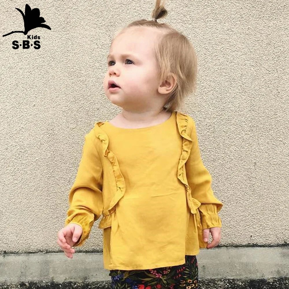 Осенне зимняя футболка с длинными рукавами для маленьких девочек чистый цвет