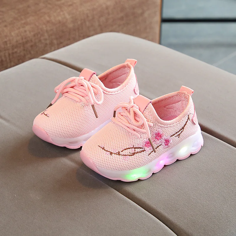 Flower beautiful girls shoes LED lighting fashion baby sneakers princess elegant Lovely baby casual shoes