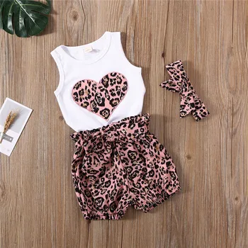 

Summer Newborn Baby Girl Clothes Sets Leopard Print Vest Shirt Top Shorts Pants 3PCS Outfit Clothes Set 0-24M