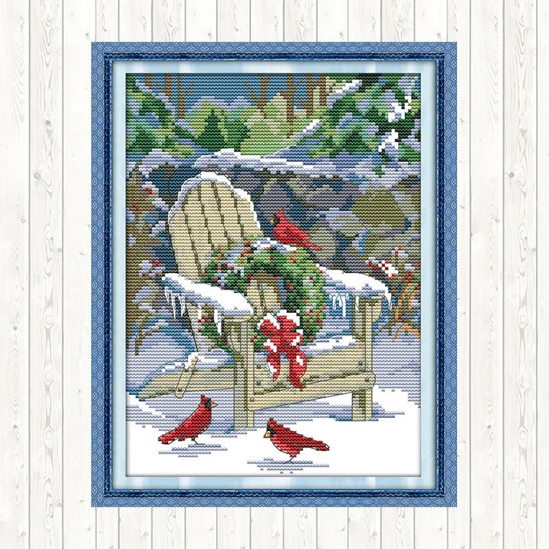 

Joy Sunday Christmas Snow Cross Stitch Pattern Landscape Painting 14ct Aida Fabric for Embroidery Kit DMC DIY Needlework Crafts