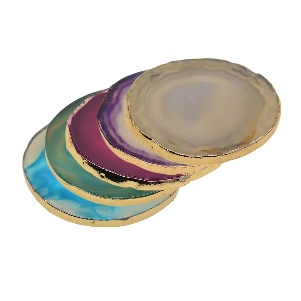 Natural Sliced Dyed Agate Slices Crystal Slice Coaster with Gold Edge for Home Decoration Designs DIY Jewelry Making Pendant