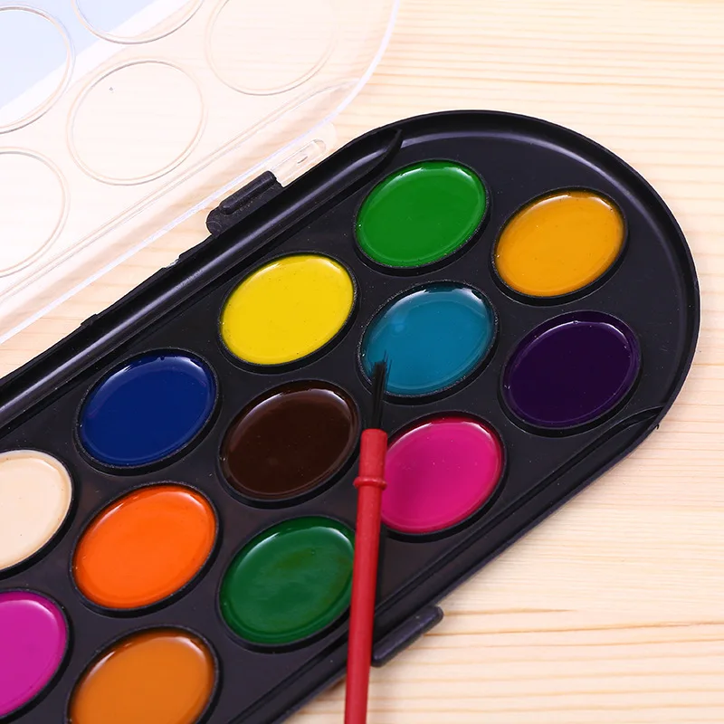 16 Colors Professional Solid Watercolor Paints Art Supplies Paint Box with brush Portable Sketch Tools Watercolor| |