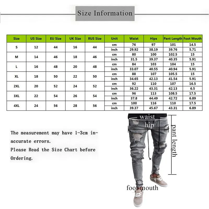 80% OFF Jodimitty NEW Cotton Mens Ripped Jeans Super Skinny Slim Fit Denim Vintage Hole Pants Destroyed Frayed Trousers Plus Size 4XL