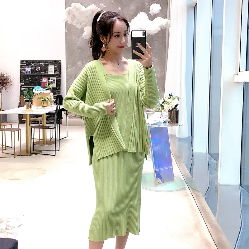 

Maternity Clothes Autumn Set Fashion Thick Elasticity Knitted Sweater Cardigan Dress Two-Piece Set Fashion Mom Korean-style Wint