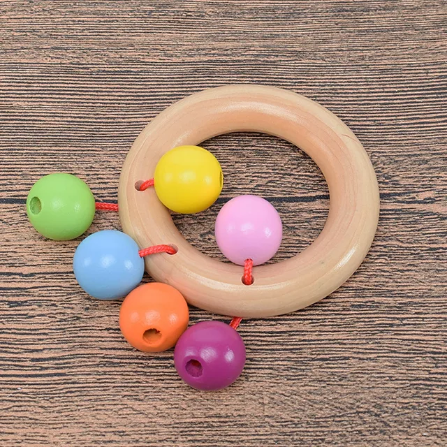 4pc Wooden Baby Rattles Grasp Toy Play Game Teething Infant Early Musical Educational Toys Lightweight Allows Baby Easily Grap 1