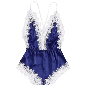 

Women Lace Joint Seductive Underwear Nightdress Sleeveless Solid Erotic Leotard Strap Sexy Lingerie V Neck Ladies Warm Sleepwear