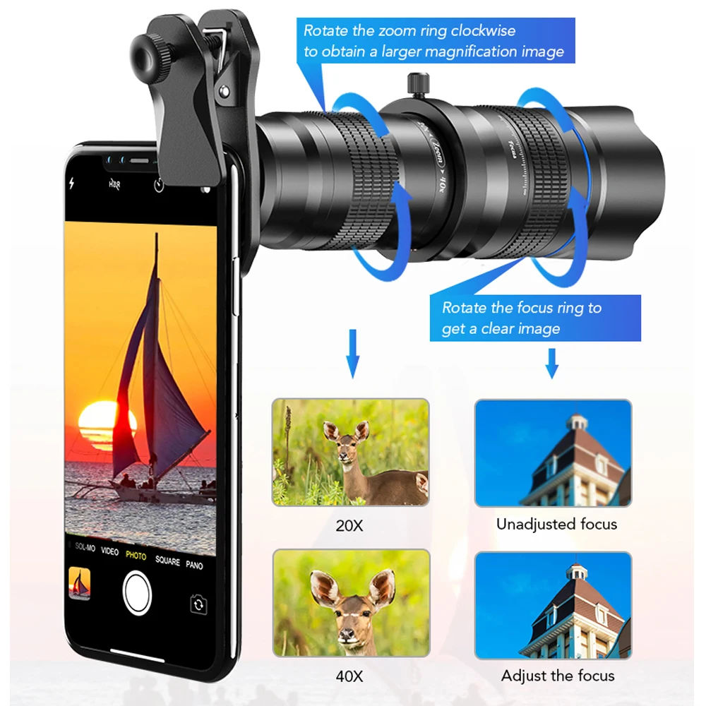 APEXEL Optional HD 20x-40x zoom telescope