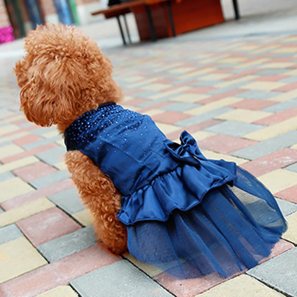 Весна Чихуахуа пачка лето бант Декор блестящие стразы милый костюм для питомца щенок одежда сетка подол собака платье принцессы Одежда