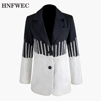 

Loose Fit Contrast Color Knitting Personality Jacket New Lapel Long Sleeve Women Coat Fashion Autumn Winter 2019 Z831