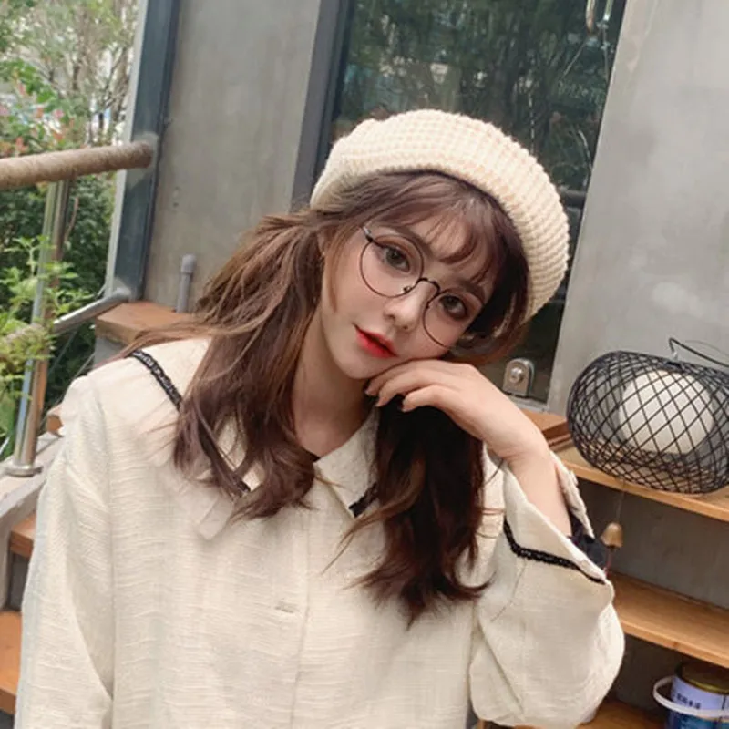 

Knitted wool cap Beret Female Summer thin British autumn winter Korean version Japanese net red octagonal hat