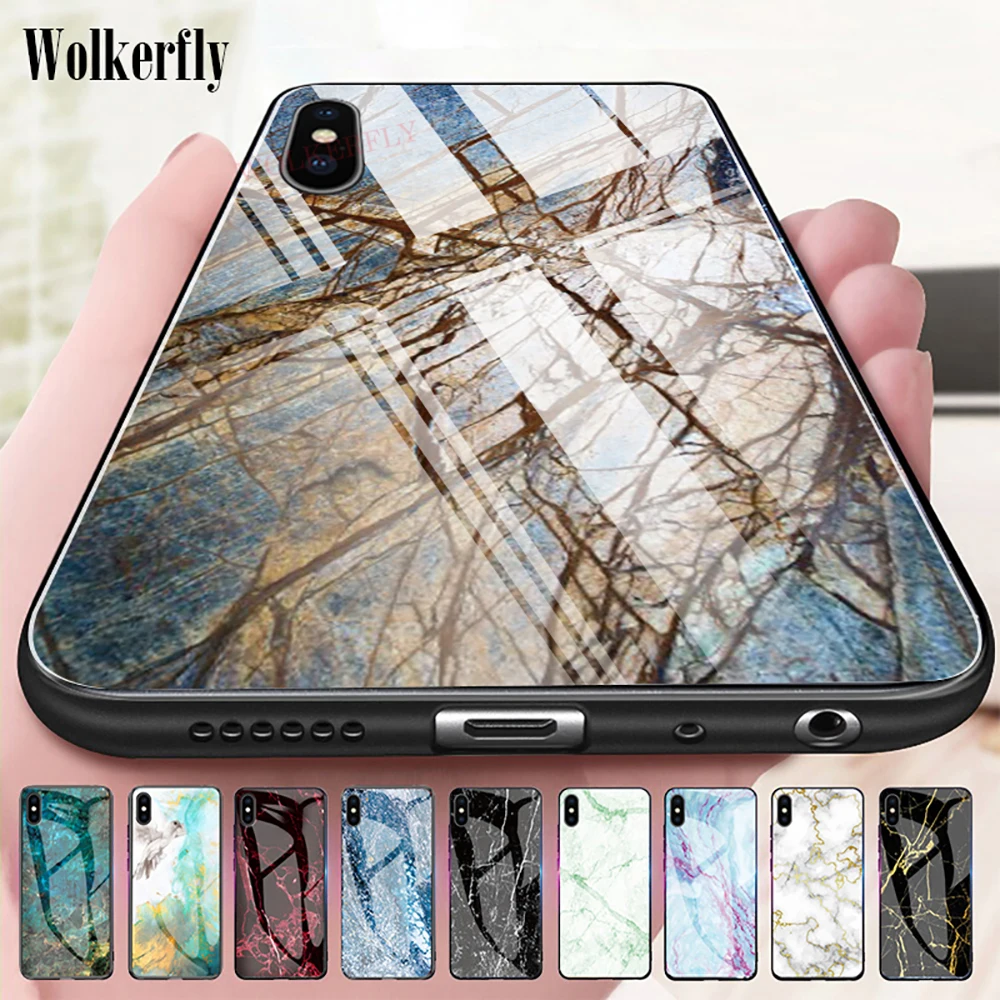 

For Xiaomi Redmi 7 6A K20 Note 7 6 5 Plus 4X Glass Marble Colorful Case For Xiaomi Mi 8 9 SE 9t pro A1 A2 Lite Max3 Glossy Cover