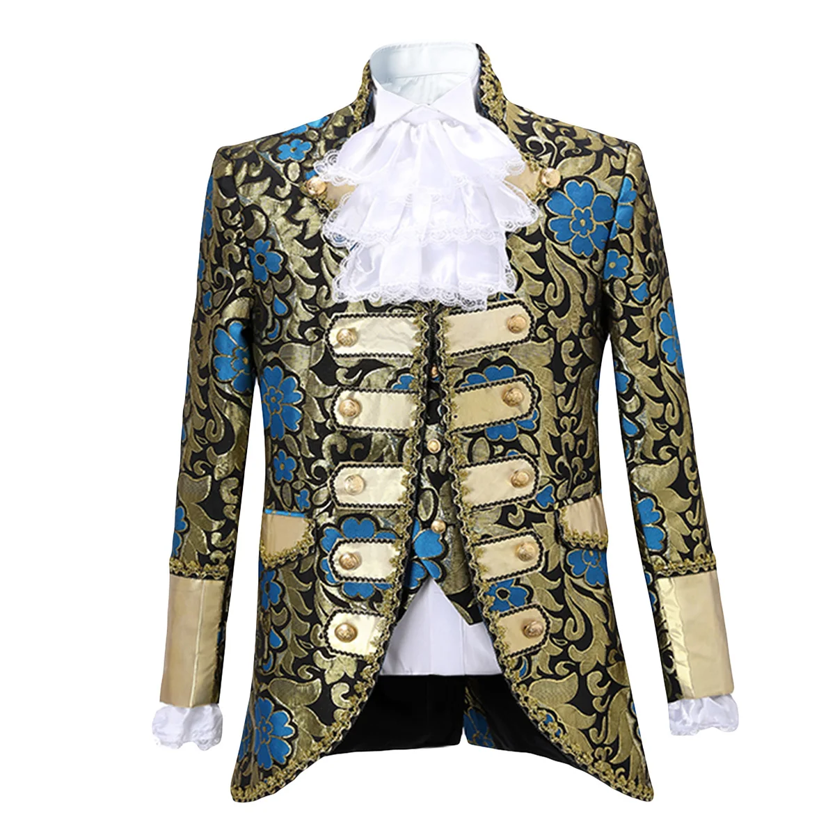 Yunclos мужской костюм для суда сценическое платье двубортный комплект из 5 предметов(пиджак+ жилет+ брюки+ воротник цветок+ рукав цветок