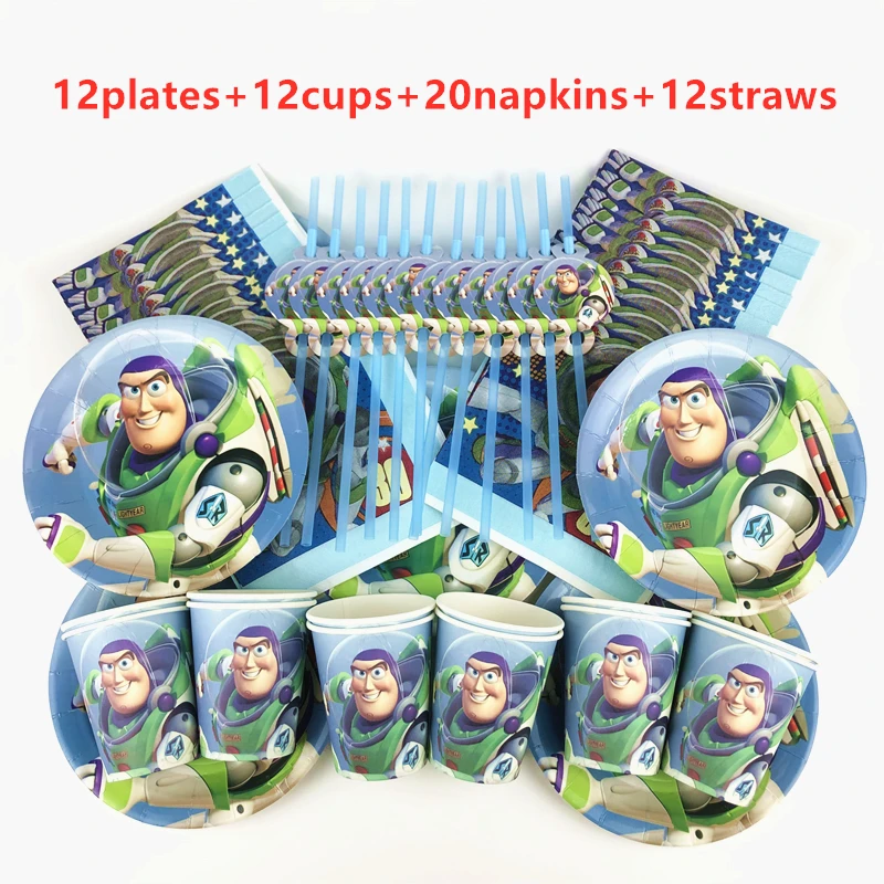 

56pPcs Disney Toy Story Theme Disposable Tableware Kids Boys Birthday Party Decoration Paper Plate+Cup+Napkin+Straws Supplies