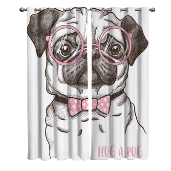 

Funny Bulldog Curtains For Kids Boy Girl Bedroom Living Room Cortinas Custom Drape Kitchen Window Curtains