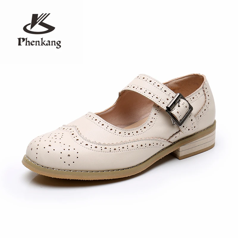 

Women genuine leather brogues lady flats Sandals shoes vintage buckle handmade oxford shoes for women sandals 2019 summer