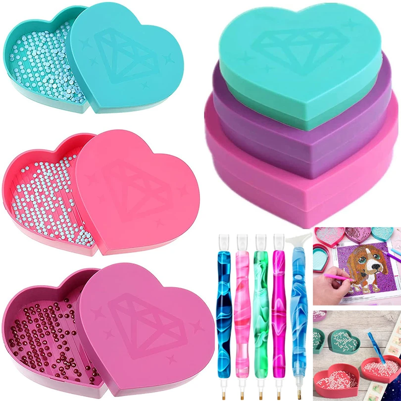 needle felting painting 5D Diamond Painting Tool Heart-Shaped Drill Diamond Tray Box Diamond Embroidery Accessories Large Capacity Tray Drill Plate Tray needle sculpting crochet