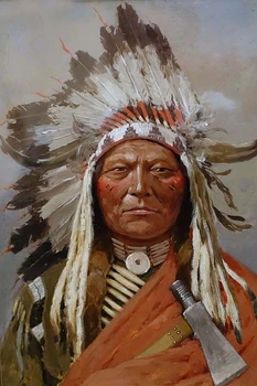 

The perfect hand-painted canvas by the old painter: the top oil painting, the leader of the primitive aborigines of Nordic